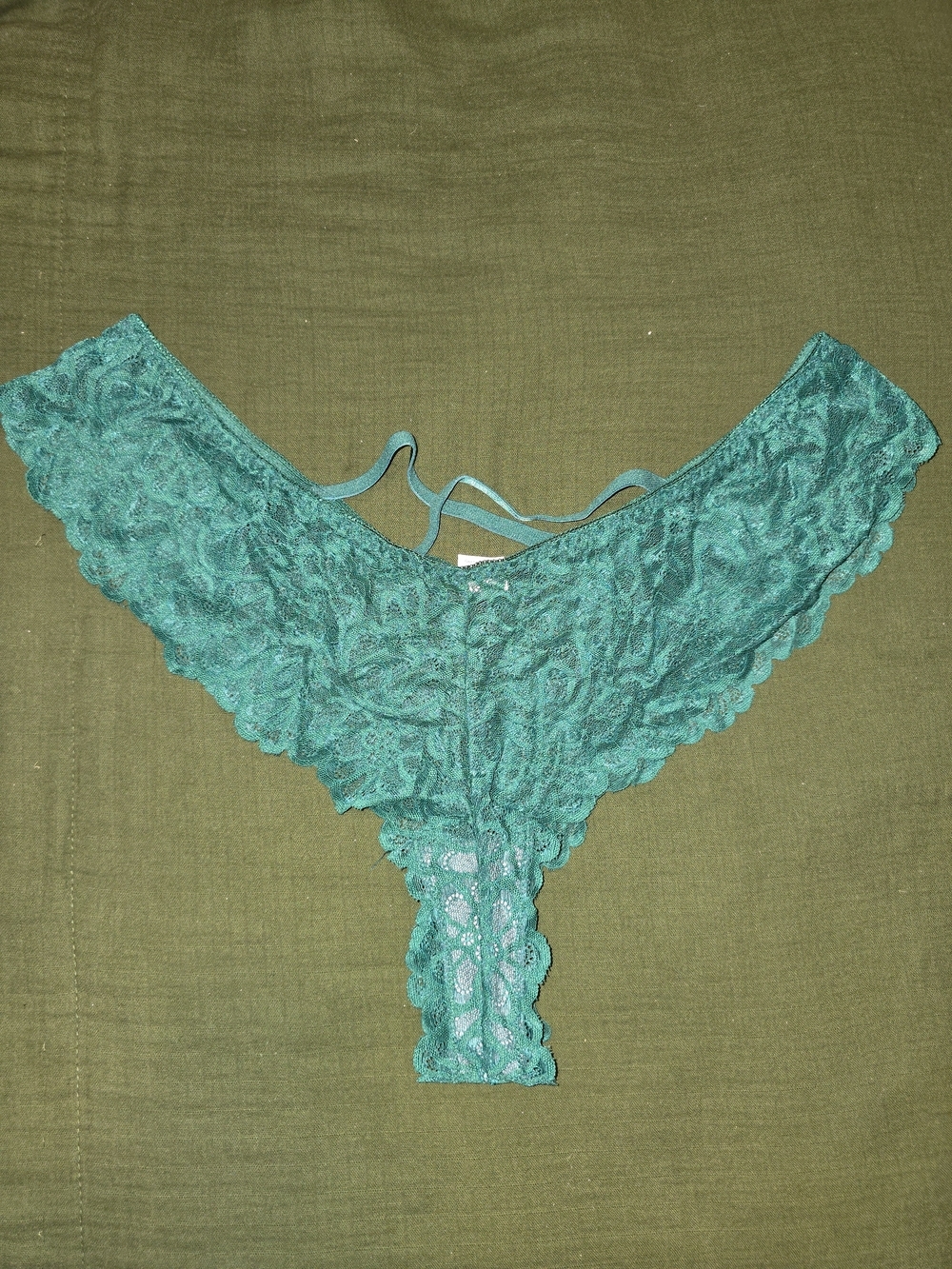 Emerald Green All-Over Lace Cage Strap Thong - Size Plus 4XL